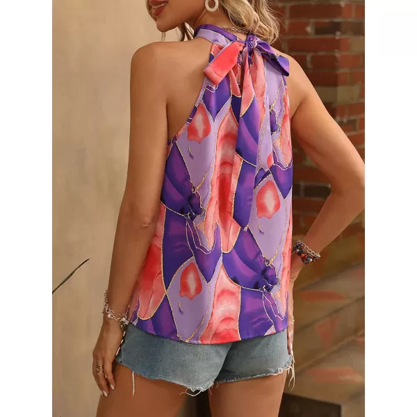 SweatyRocks Women's Graphic Print Tie Back Halter Top Casual Sleeveless Blouse Shirt