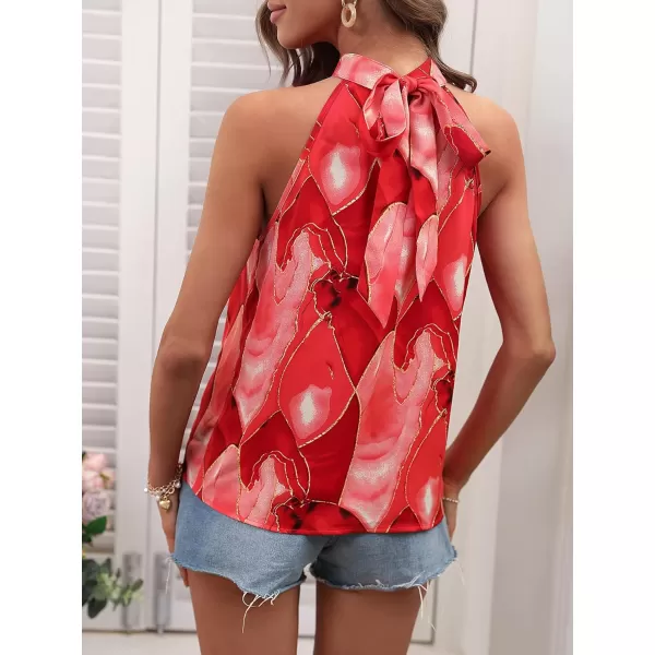 SweatyRocks Women's Graphic Print Tie Back Halter Top Casual Sleeveless Blouse Shirt