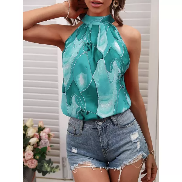 SweatyRocks Women's Graphic Print Tie Back Halter Top Casual Sleeveless Blouse Shirt