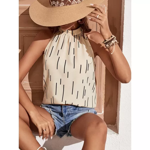 SweatyRocks Women's Graphic Print Tie Back Halter Top Casual Sleeveless Blouse Shirt