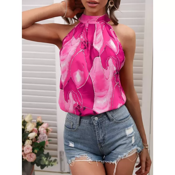 SweatyRocks Women's Graphic Print Tie Back Halter Top Casual Sleeveless Blouse Shirt