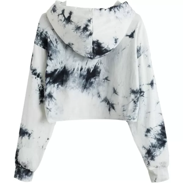 SweatyRocks Women's Graphic Printed Drawstring Hem Hoodies Striped Long Sleeve Crop Sweatshirt Hoodies