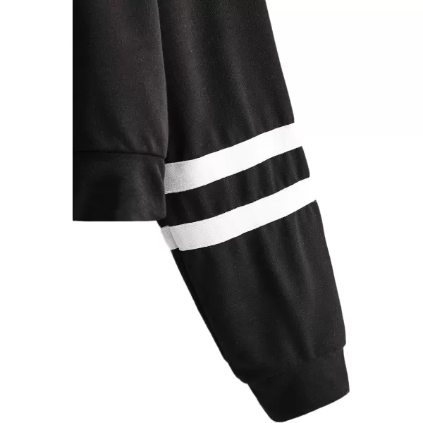 SweatyRocks Women's Graphic Printed Drawstring Hem Hoodies Striped Long Sleeve Crop Sweatshirt Hoodies