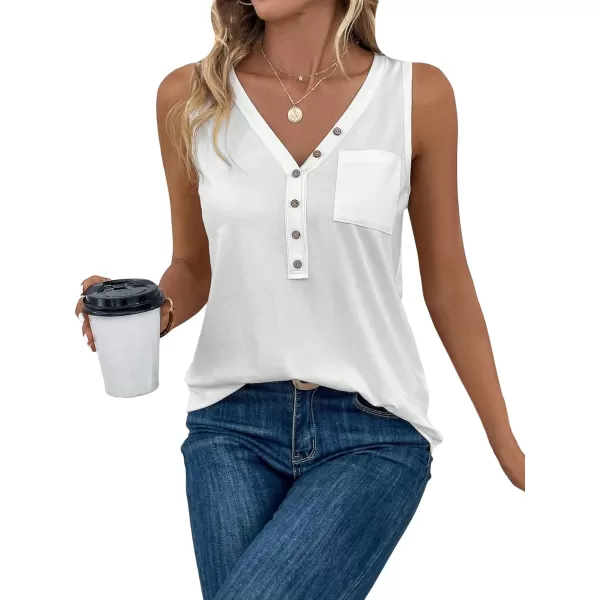 SweatyRocks Women's Half Button V Neck Tank Top Sleeveless Front Pocket Basic Tops