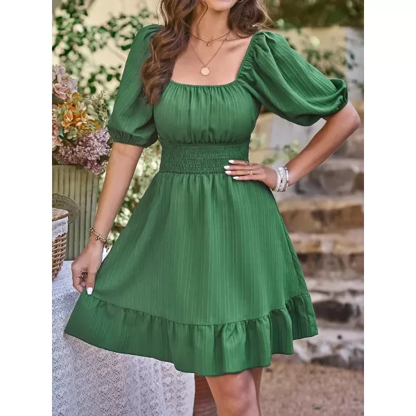 SweatyRocks Women's Half Sleeve Square Neck Ruched Dress Tie Back Ruffle Hem A Line Short Dresses