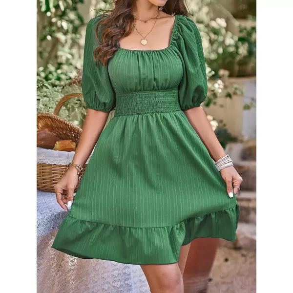 SweatyRocks Women's Half Sleeve Square Neck Ruched Dress Tie Back Ruffle Hem A Line Short Dresses