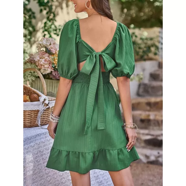 SweatyRocks Women's Half Sleeve Square Neck Ruched Dress Tie Back Ruffle Hem A Line Short Dresses