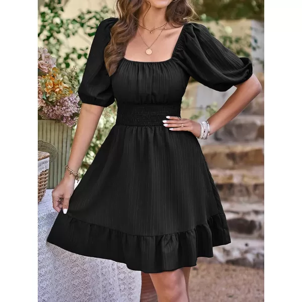SweatyRocks Women's Half Sleeve Square Neck Ruched Dress Tie Back Ruffle Hem A Line Short Dresses