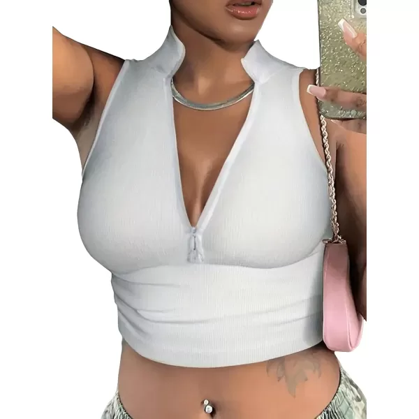 SweatyRocks Women's Half Zip Stand Collar Sleeveless Slim Fit Cropped Vest Tank Tops