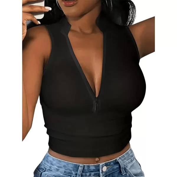 SweatyRocks Women's Half Zip Stand Collar Sleeveless Slim Fit Cropped Vest Tank Tops