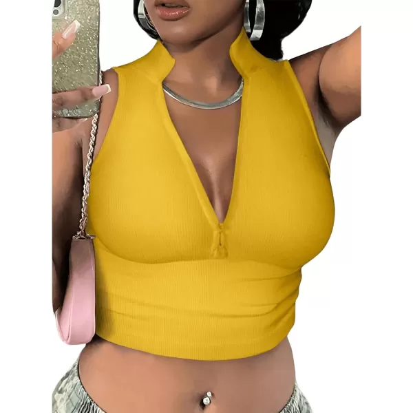 SweatyRocks Women's Half Zip Stand Collar Sleeveless Slim Fit Cropped Vest Tank Tops