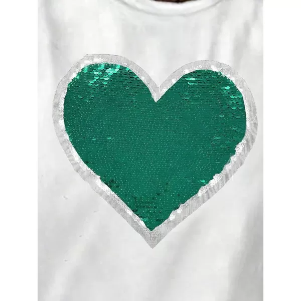 SweatyRocks Women's Heart Print Glitter Sequin T Shirts Casual Round Neck Short Sleeve Tee Tops