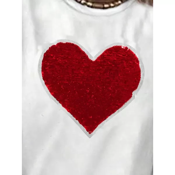 SweatyRocks Women's Heart Print Glitter Sequin T Shirts Casual Round Neck Short Sleeve Tee Tops