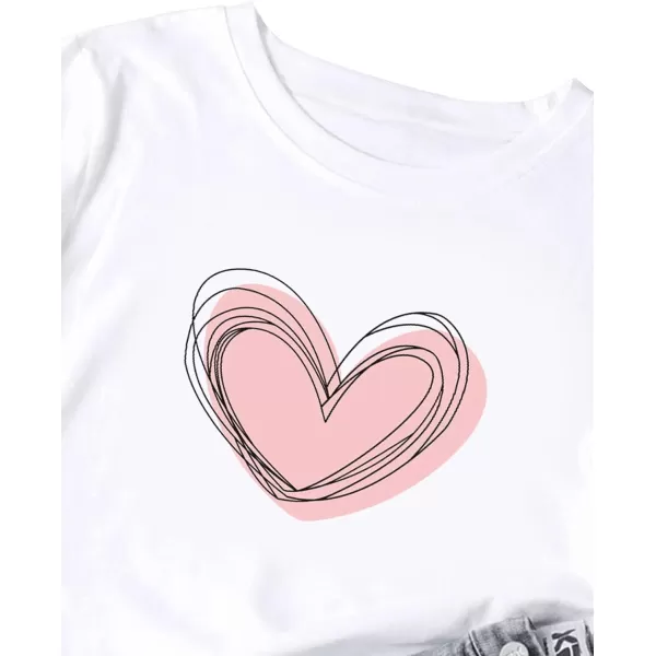 SweatyRocks Women's Heart Print T Shirts Summer Funny Short Sleeve Tops