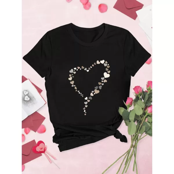 SweatyRocks Women's Heart Print T Shirts Summer Funny Short Sleeve Tops