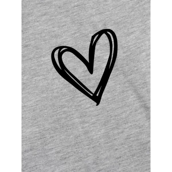 SweatyRocks Women's Heart Print T Shirts Summer Funny Short Sleeve Tops
