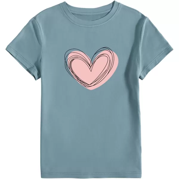 SweatyRocks Women's Heart Print T Shirts Summer Funny Short Sleeve Tops