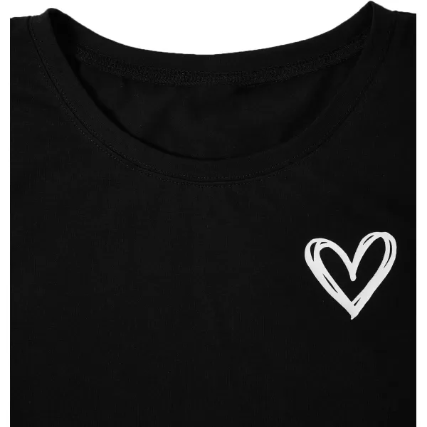 SweatyRocks Women's Heart Print T Shirts Summer Funny Short Sleeve Tops