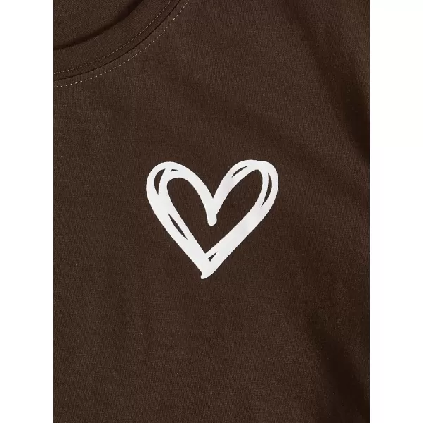 SweatyRocks Women's Heart Print T Shirts Summer Funny Short Sleeve Tops