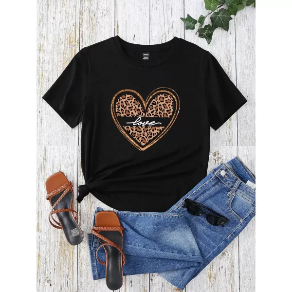 SweatyRocks Women's Heart Print T Shirts Summer Funny Short Sleeve Tops