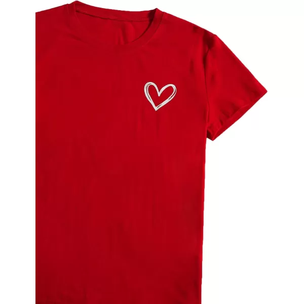 SweatyRocks Women's Heart Print T Shirts Summer Funny Short Sleeve Tops