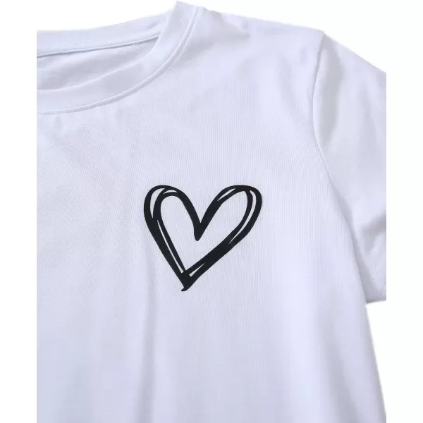 SweatyRocks Women's Heart Print T Shirts Summer Funny Short Sleeve Tops