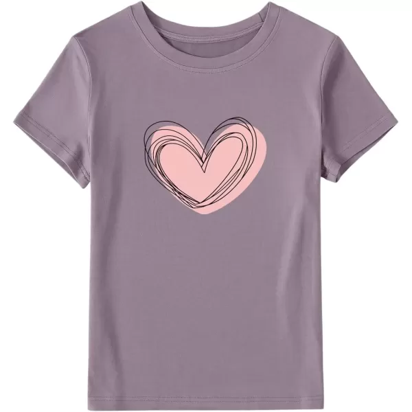 SweatyRocks Women's Heart Print T Shirts Summer Funny Short Sleeve Tops