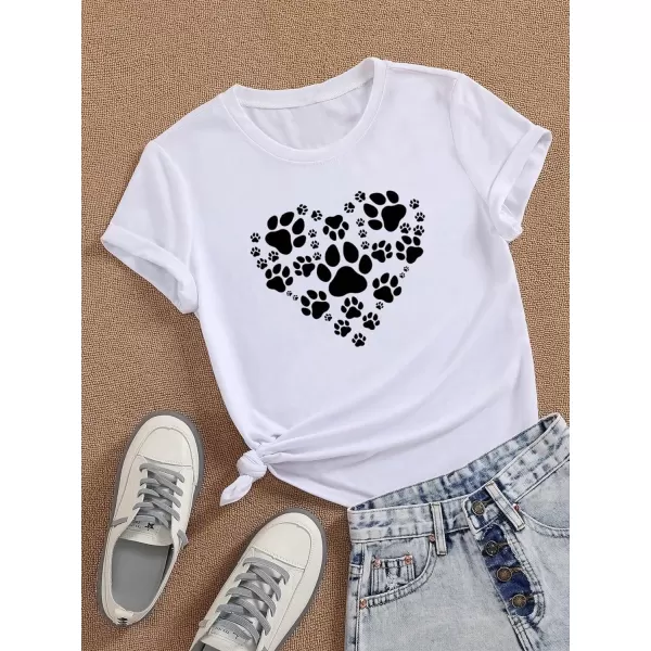 SweatyRocks Women's Heart Print T Shirts Summer Funny Short Sleeve Tops