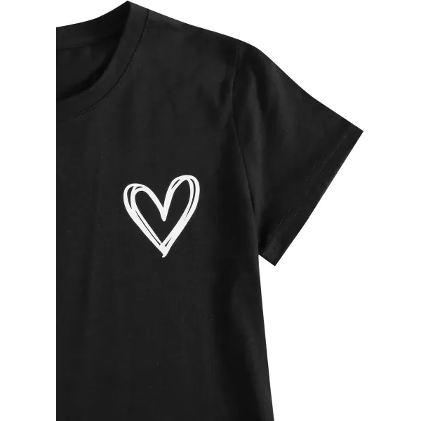 SweatyRocks Women's Heart Print T Shirts Summer Funny Short Sleeve Tops