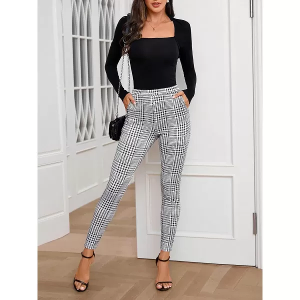 SweatyRocks Women's High Elastic Waisted Plaid Leggings Wide Waistband Stretchy Skinny Work Pants