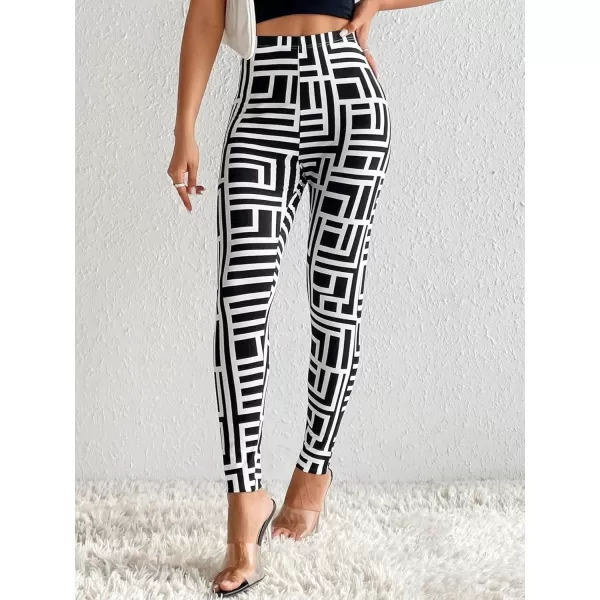 SweatyRocks Women's High Elastic Waisted Plaid Leggings Wide Waistband Stretchy Skinny Work Pants