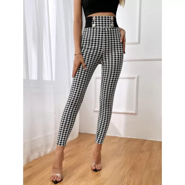 SweatyRocks Women's High Elastic Waisted Plaid Leggings Wide Waistband Stretchy Skinny Work Pants