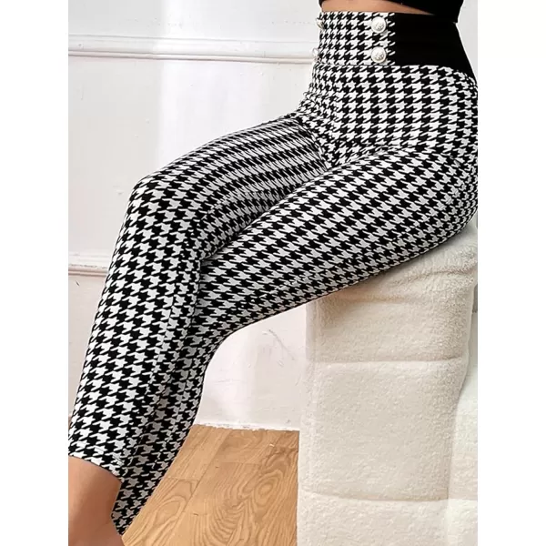 SweatyRocks Women's High Elastic Waisted Plaid Leggings Wide Waistband Stretchy Skinny Work Pants