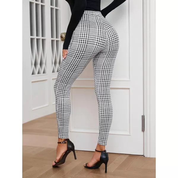 SweatyRocks Women's High Elastic Waisted Plaid Leggings Wide Waistband Stretchy Skinny Work Pants