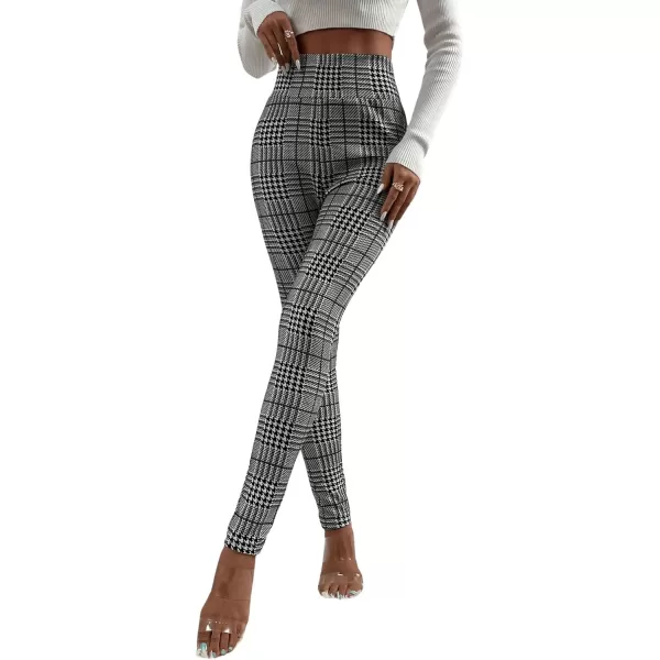 SweatyRocks Women's High Elastic Waisted Plaid Leggings Wide Waistband Stretchy Skinny Work Pants