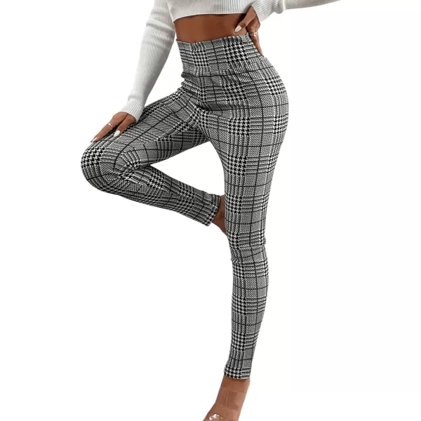 SweatyRocks Women's High Elastic Waisted Plaid Leggings Wide Waistband Stretchy Skinny Work Pants