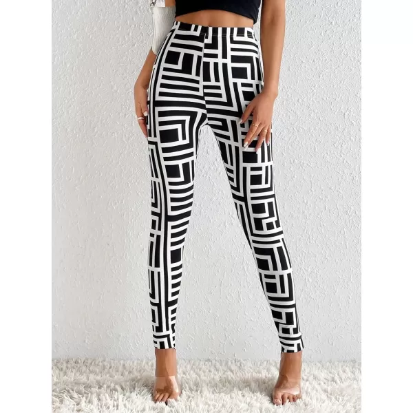 SweatyRocks Women's High Elastic Waisted Plaid Leggings Wide Waistband Stretchy Skinny Work Pants