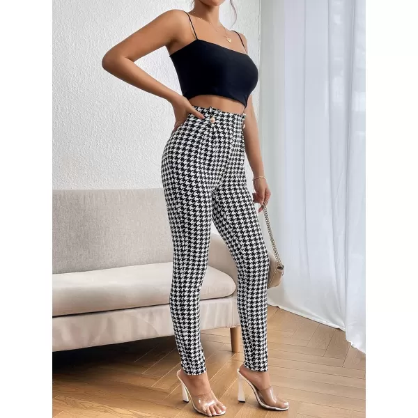 SweatyRocks Women's High Elastic Waisted Plaid Leggings Wide Waistband Stretchy Skinny Work Pants