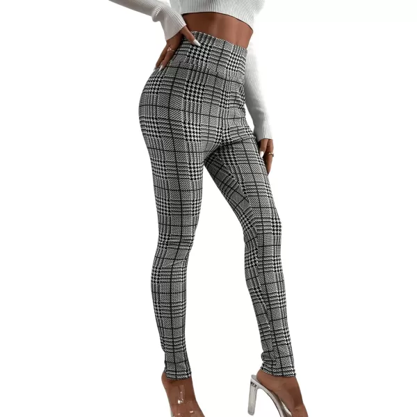 SweatyRocks Women's High Elastic Waisted Plaid Leggings Wide Waistband Stretchy Skinny Work Pants