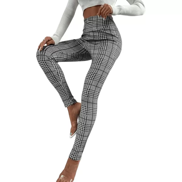 SweatyRocks Women's High Elastic Waisted Plaid Leggings Wide Waistband Stretchy Skinny Work Pants