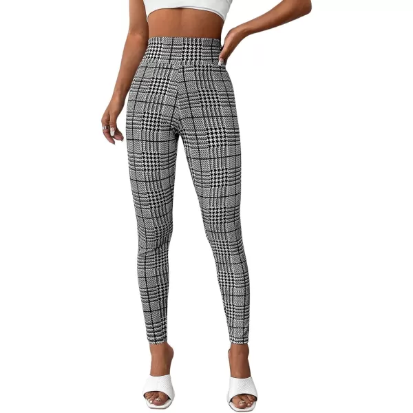 SweatyRocks Women's High Elastic Waisted Plaid Leggings Wide Waistband Stretchy Skinny Work Pants