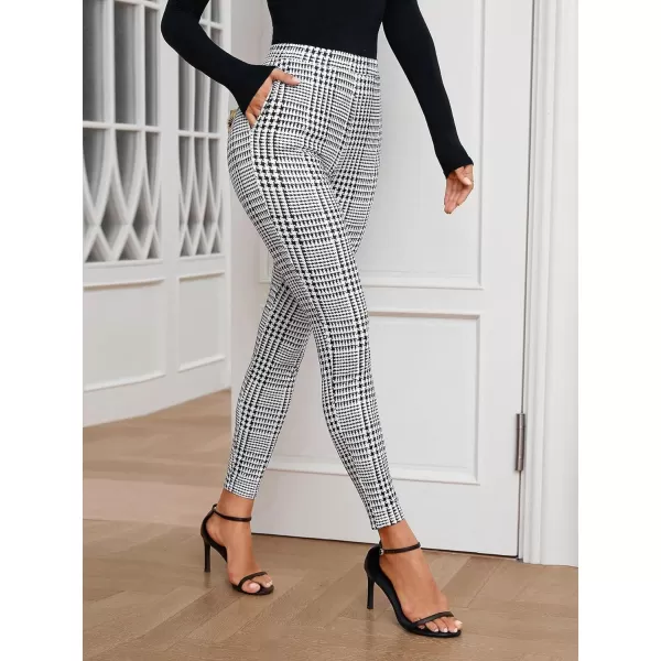 SweatyRocks Women's High Elastic Waisted Plaid Leggings Wide Waistband Stretchy Skinny Work Pants
