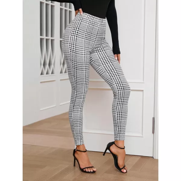 SweatyRocks Women's High Elastic Waisted Plaid Leggings Wide Waistband Stretchy Skinny Work Pants