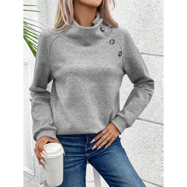 SweatyRocks Women's High Neck Long Raglan Sleeve Sweatshirt Casual Button Side Pullover Tops