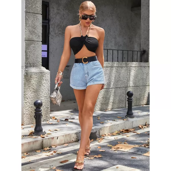 SweatyRocks Women's High Rise Roll Up Hem Straight Leg Denim Jean Shorts with Pocket