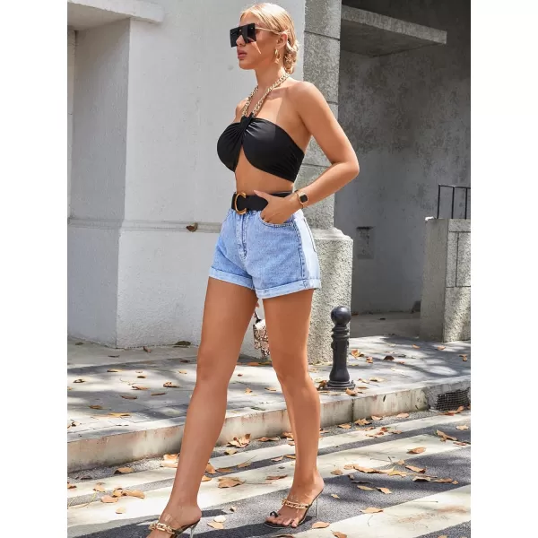 SweatyRocks Women's High Rise Roll Up Hem Straight Leg Denim Jean Shorts with Pocket