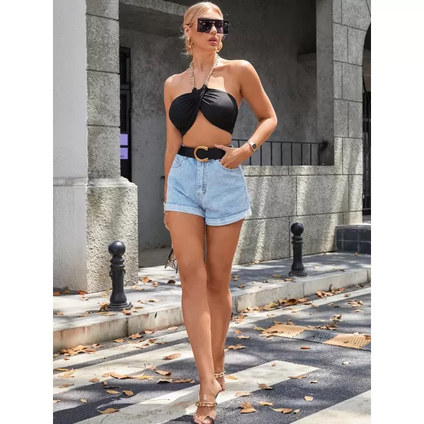 SweatyRocks Women's High Rise Roll Up Hem Straight Leg Denim Jean Shorts with Pocket