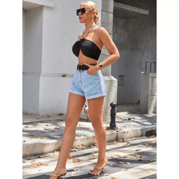 SweatyRocks Women's High Rise Roll Up Hem Straight Leg Denim Jean Shorts with Pocket