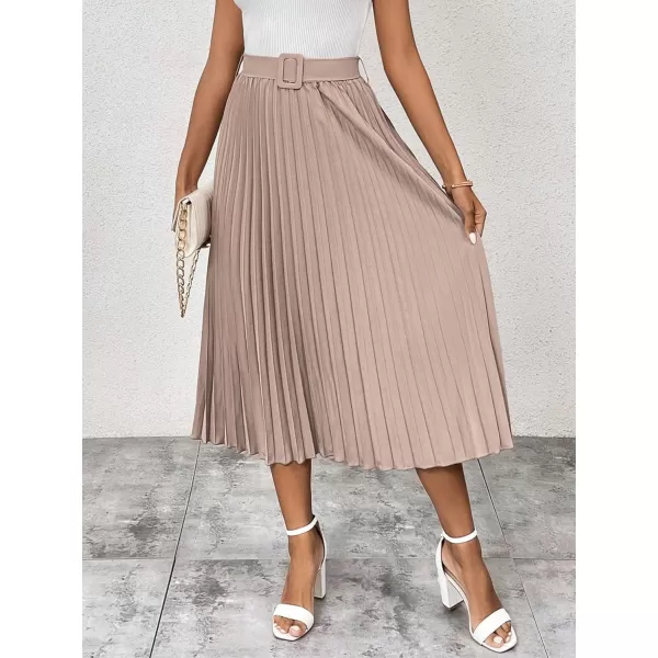 SweatyRocks Women's High Waist A Line Pleated Ruffle Casual Boho Midi Swing Skirt with Belt