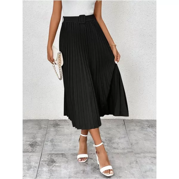 SweatyRocks Women's High Waist A Line Pleated Ruffle Casual Boho Midi Swing Skirt with Belt